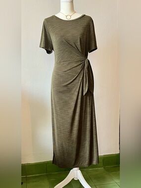 Nicole Miller New York Olive Green Side Tie Midi Dress L